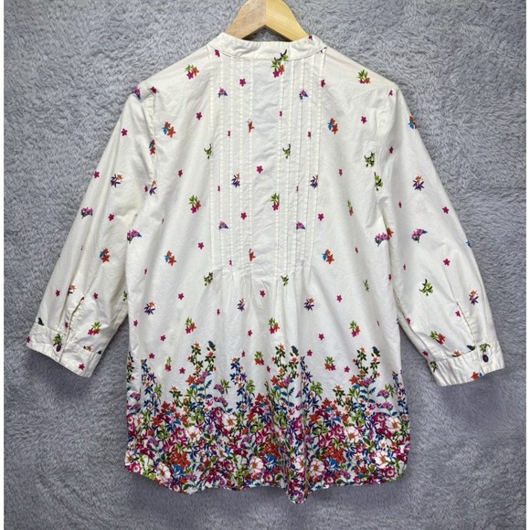 Vermont Country Store Womens Large Floral Button Down Top V Neck Boho Peasant - Picture 2 of 8